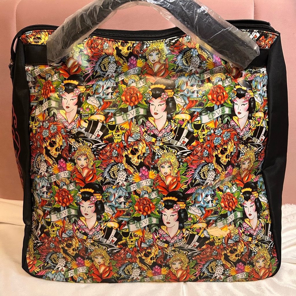 Ed Hardy Vintage Geisha Kiss Of Death Large Tote Colorful Travel Art Black Y2k